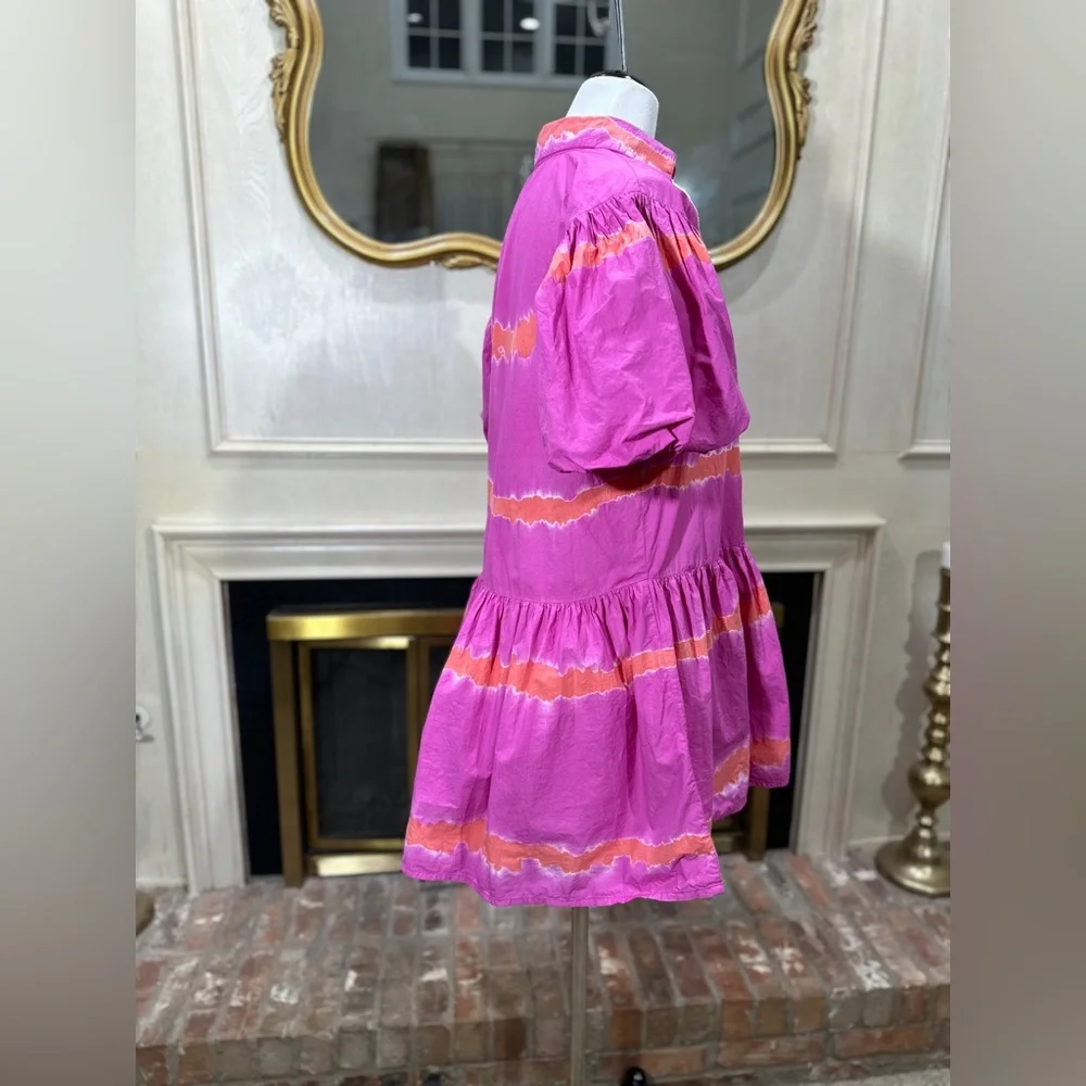 WKND Frock It Balloon Sleeve Shirt Dress Pink Orange Tie‎ Dye - Picture 7 of 12